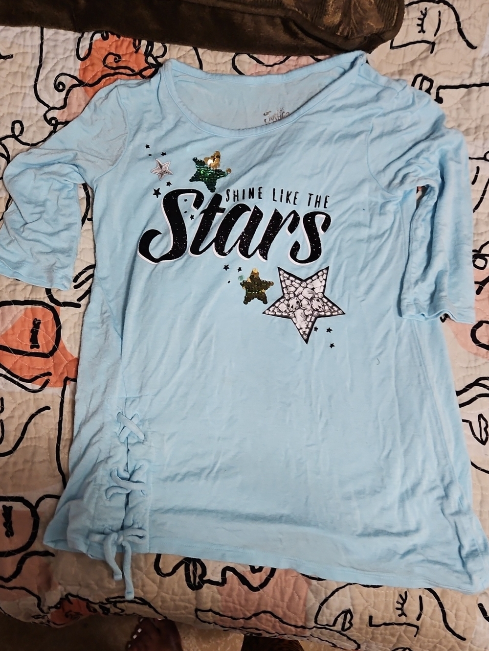 Justice Light Blue Long Sleeve Tee with Sequin Stars